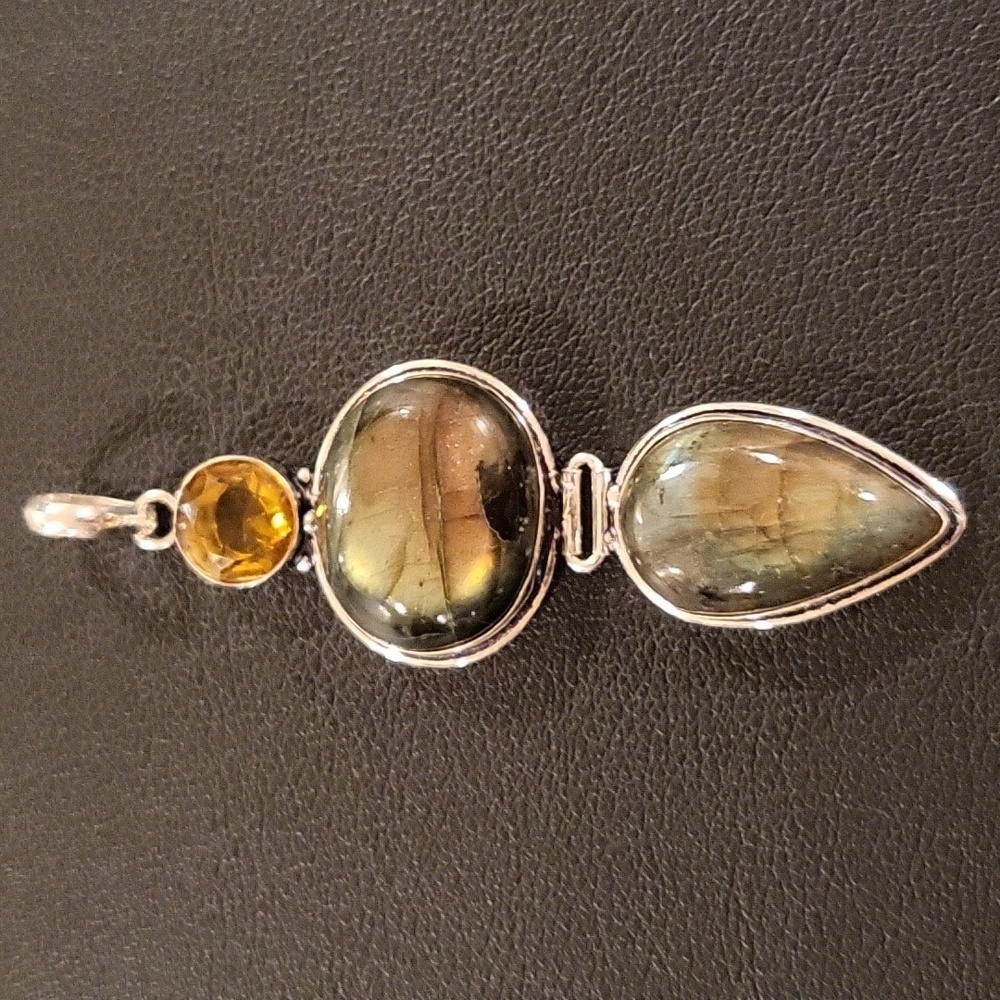Labradorite & Citrine Pendant - Plated
